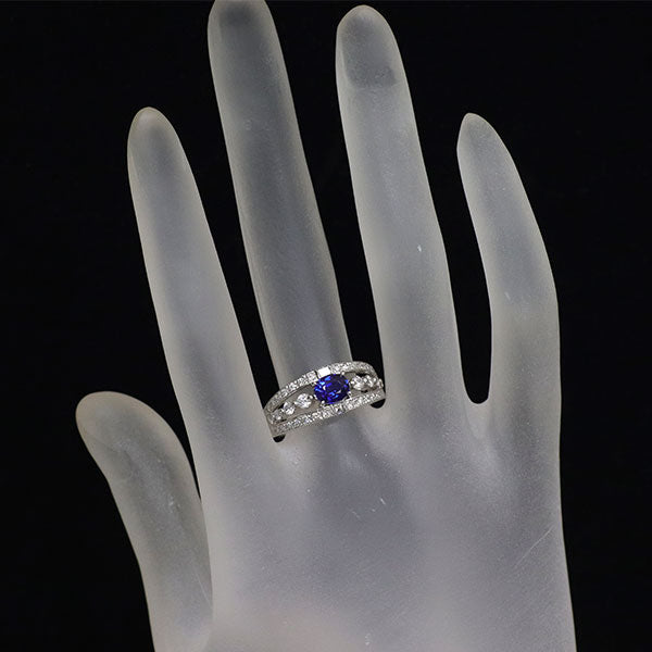 Pt900 オーバル サファイア ダイヤモンド リング 0.73ct D0.62ct