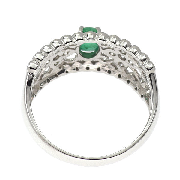 Pt900 カボション エメラルド ダイヤモンド リング 0.44ct D0.29ct