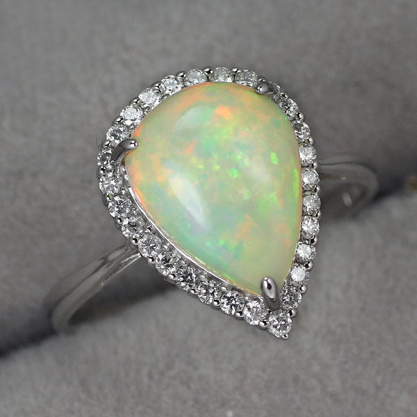 Pt900 オパール ダイヤモンド リング 1.95ct D0.21ct