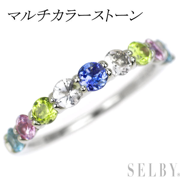 Pt900 マルチカラーストーン リング ハーフエタニティ
