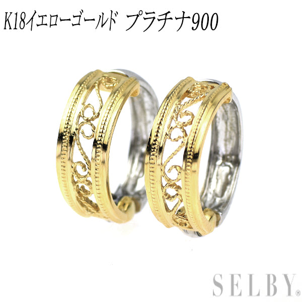 Pt900/ K18YG デザイン イヤリング