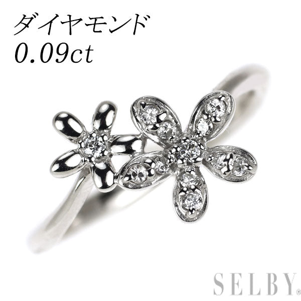 K10WG ダイヤモンド リング 0.09ct フラワー