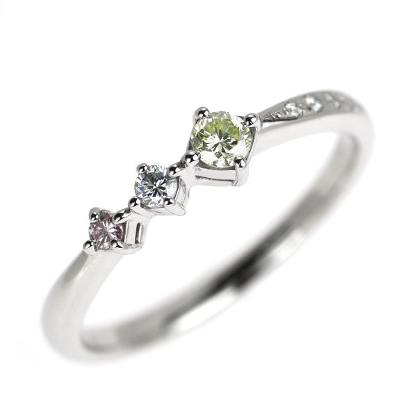 Pt950 天然イエローダイヤモンド リング 0.123ct PD0.02ct D0.068ct