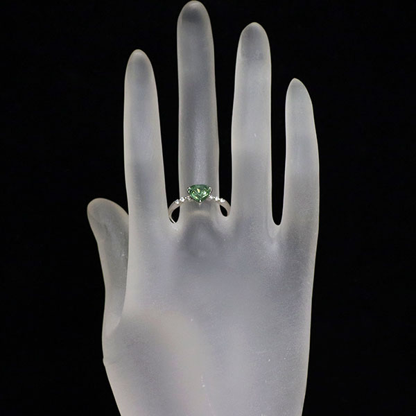 Pt950 グリーンジルコン ダイヤモンド リング 1.68ct 0.09ct