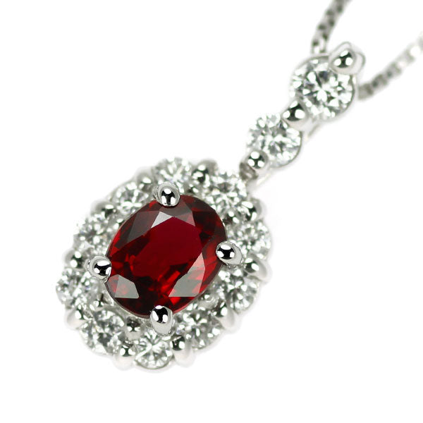 Pt900/ Pt850 非加熱ピジョンブラッドルビー ペンダントネックレス 0.36ct D0.20ct