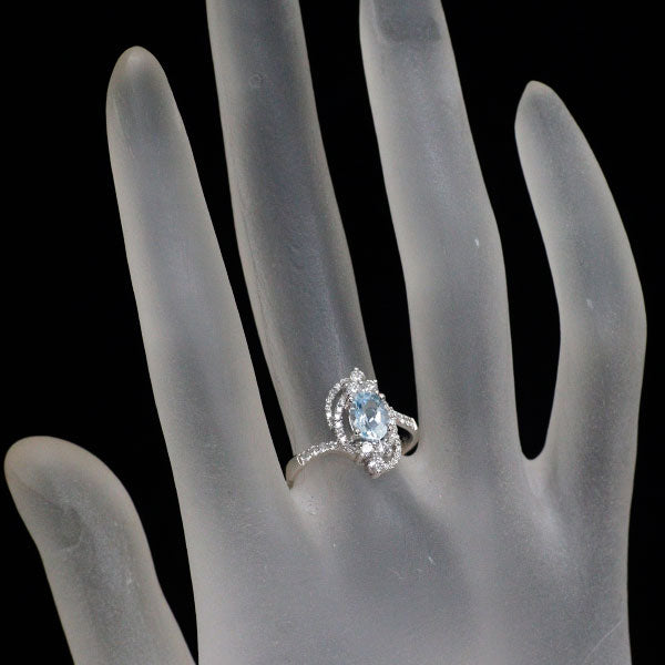 K18WG アクアマリン ダイヤモンド リング 0.92ct D0.35ct