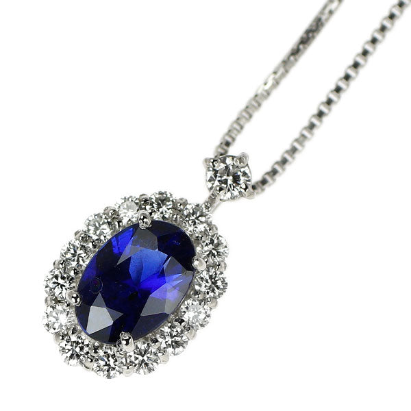 Pt900/ Pt850 ロイヤルブルーサファイア ダイヤモンド ペンダントネックレス 0.47ct D0.17ct