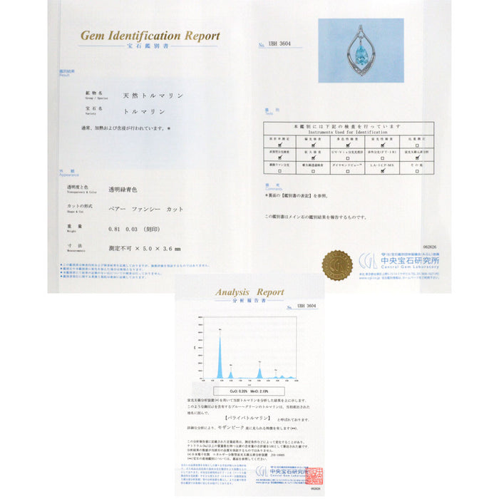 K18WG モザンビーク産 パライバトルマリン ダイヤモンド ペンダントトップ 0.81ct D0.03ct