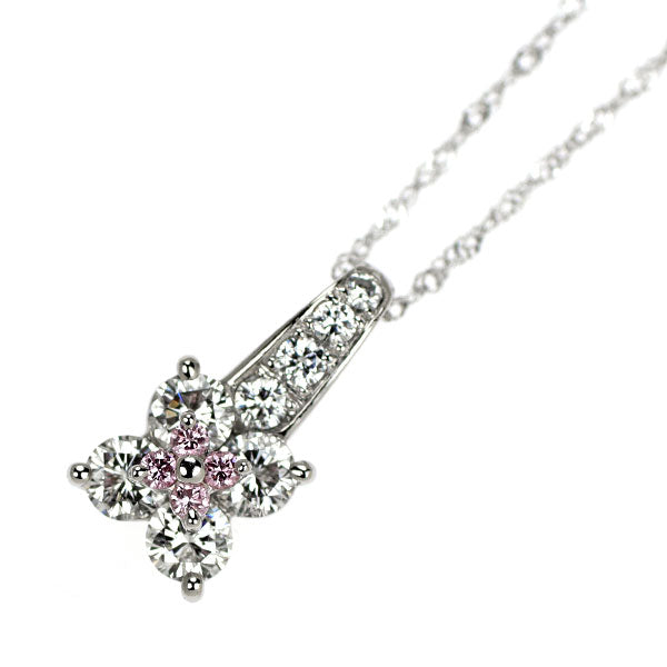 希少 Pt900/ K18WG 天然ピンクダイヤモンド ペンダントネックレス 0.04ct D0.48ct フラワー