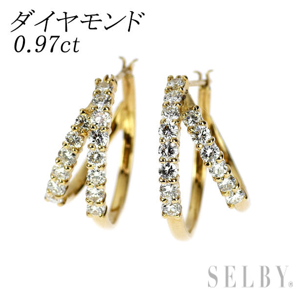 K18YG ダイヤモンド ピアス 0.97ct フープ