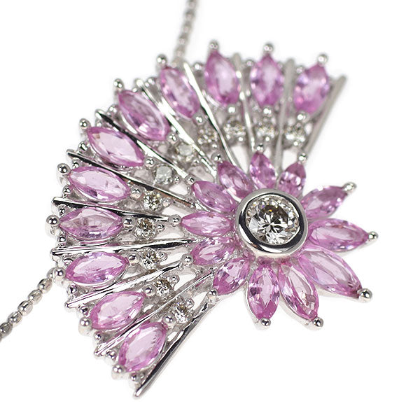 K18WG ピンクサファイア ダイヤモンド ペンダントネックレス 1.58ct D0.22ct