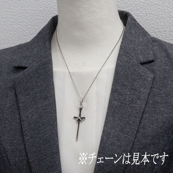 K18WG ブラック/カラーレス ダイヤモンド ペンダントトップ BD0.64ct D0.53ct 剣 クロス