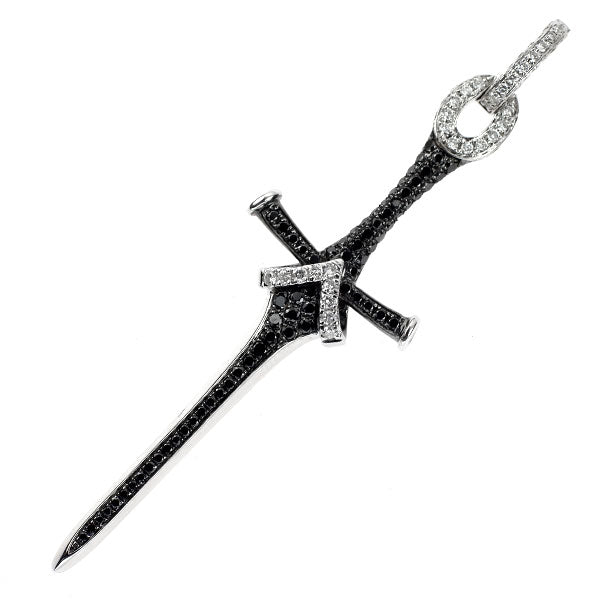 K18WG ブラック/カラーレス ダイヤモンド ペンダントトップ BD0.64ct D0.53ct 剣 クロス