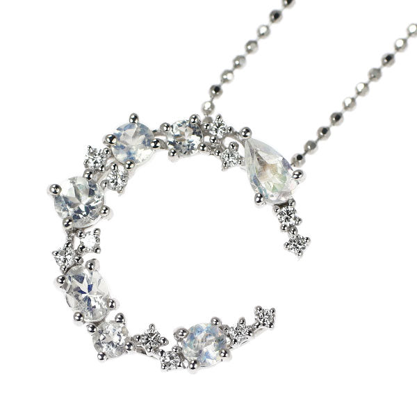 GSTV K18WG レインボー/カラーレス ムーンストーン ダイヤモンド ペンダントネックレス 0.80ct D0.12ct サークル 馬蹄 三日月 2way