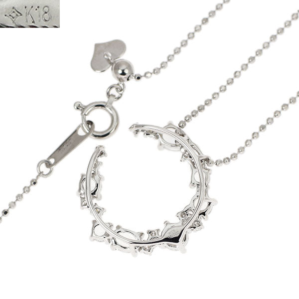 GSTV K18WG レインボー/カラーレス ムーンストーン ダイヤモンド ペンダントネックレス 0.80ct D0.12ct サークル 馬蹄 三日月 2way
