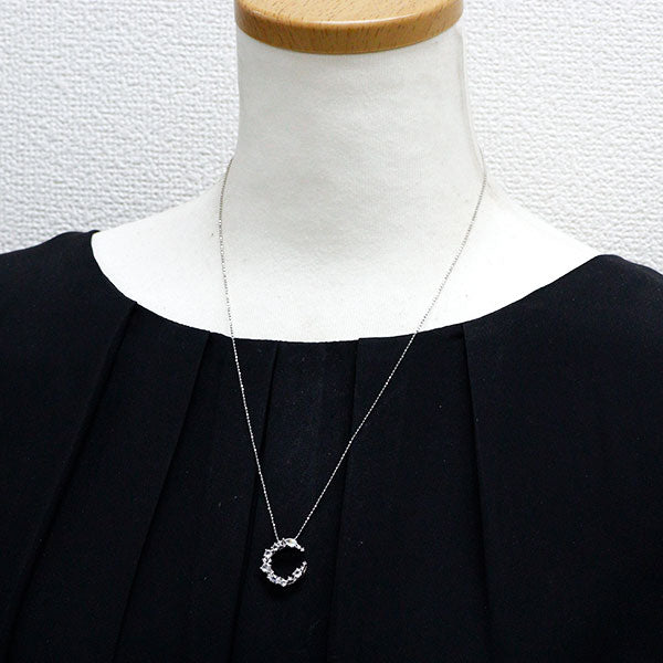 GSTV K18WG レインボー/カラーレス ムーンストーン ダイヤモンド ペンダントネックレス 0.80ct D0.12ct サークル 馬蹄 三日月 2way