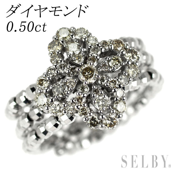 Pt950 ダイヤモンド フリーサイズリング 0.50ct 形状記憶 7号～フラワー