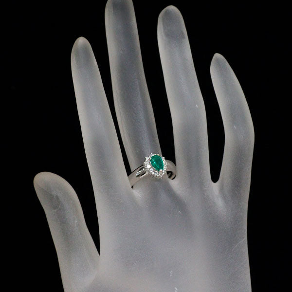 Pt900 ペアシェイプ エメラルド ダイヤモンド リング 0.634ct D0.30ct