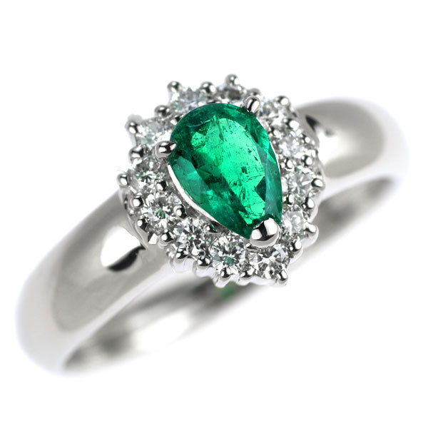 Pt900 ペアシェイプ エメラルド ダイヤモンド リング 0.634ct D0.30ct