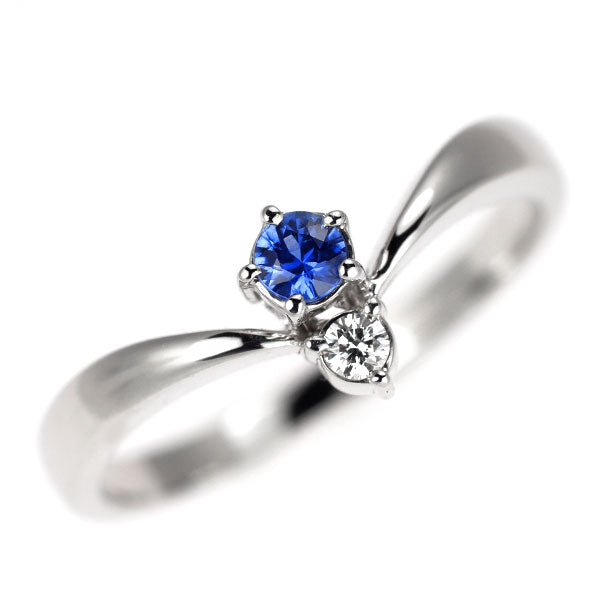 ミキモト K18WG サファイア ダイヤモンド リング 0.12ct D0.03ct