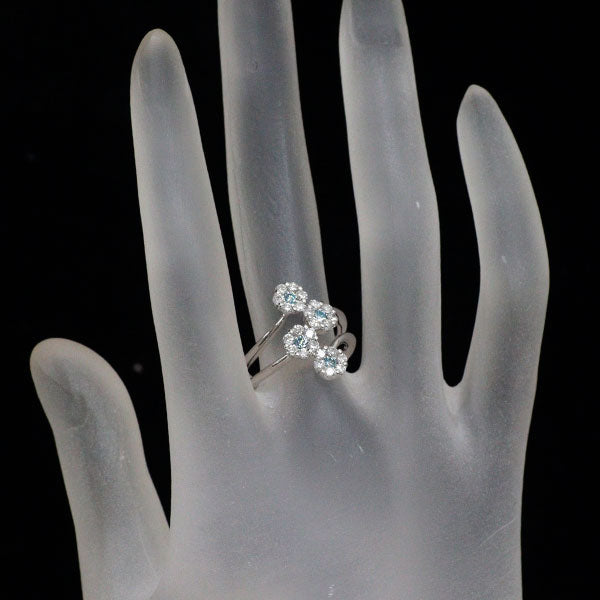 K18WG アイスブルー/カラーレス ダイヤモンド リング 0.85ct フラワー