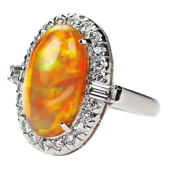 Pt900 ファイアーオパール ダイヤモンド リング 5.54ct D0.40ct 陽刻ヴィンテージ製品【ヒスコレ】