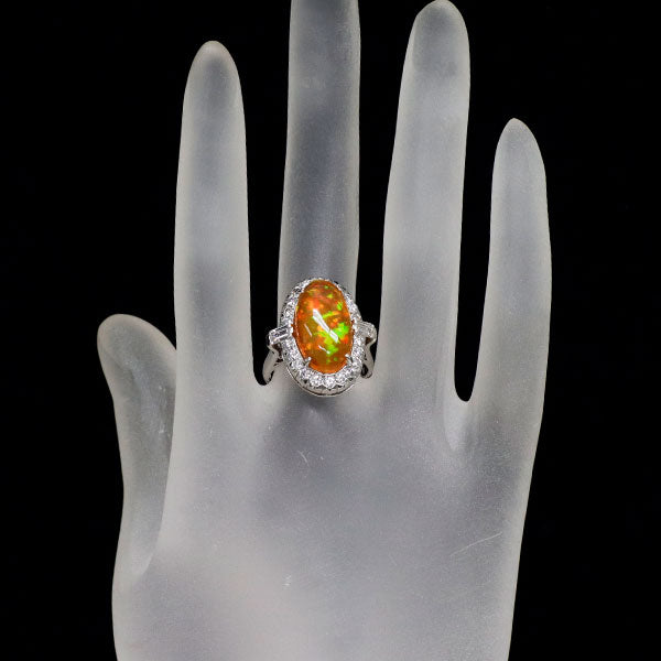 Pt900 ファイアーオパール ダイヤモンド リング 5.54ct D0.40ct 陽刻ヴィンテージ製品【ヒスコレ】