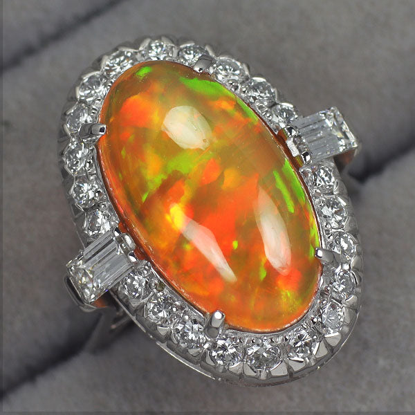 Pt900 ファイアーオパール ダイヤモンド リング 5.54ct D0.40ct 陽刻ヴィンテージ製品【ヒスコレ】
