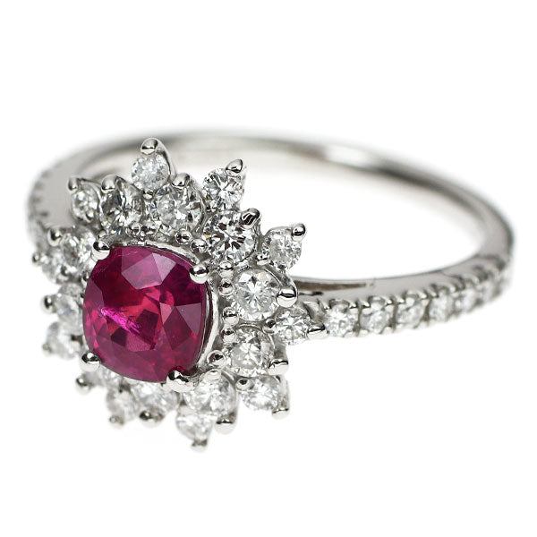 Pt900 非加熱ルビー ダイヤモンド リング 1.12ct D0.75ct