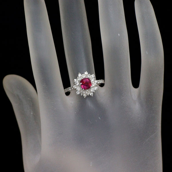 Pt900 非加熱ルビー ダイヤモンド リング 1.12ct D0.75ct
