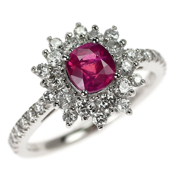 Pt900 非加熱ルビー ダイヤモンド リング 1.12ct D0.75ct