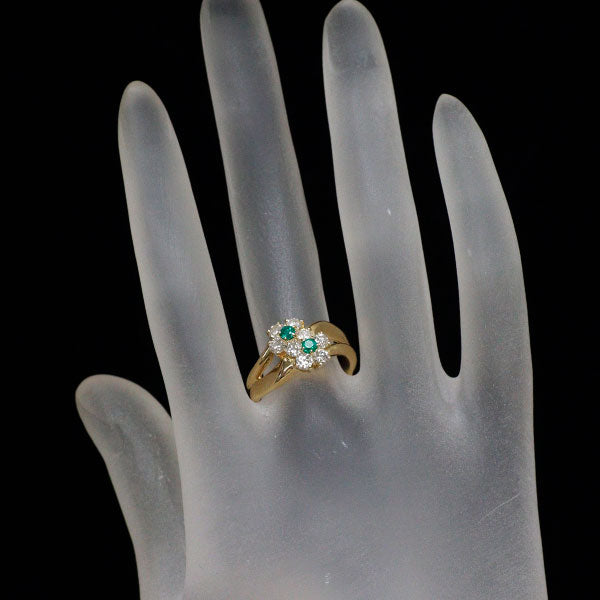 K18YG エメラルド ダイヤモンド リング 0.14ct D0.70ct フラワー