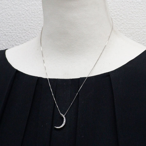 田崎真珠 K18WG ダイヤモンド ペンダントネックレス 0.36ct 月