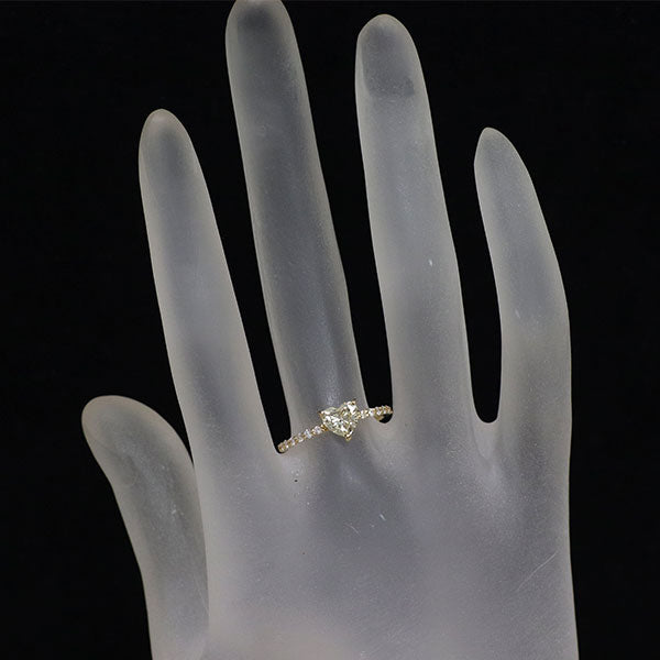 新品 K18YG ハートシェイプ ダイヤモンド リング 0.627ct VLY VS2 D0.15ct