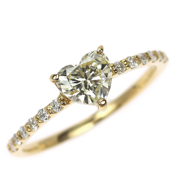 新品 K18YG ハートシェイプ ダイヤモンド リング 0.627ct VLY VS2 D0.15ct