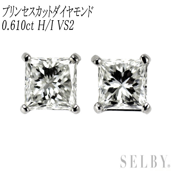 新品 Pt900 プリンセスカット ダイヤモンド ピアス 0.610ct H/I VS2