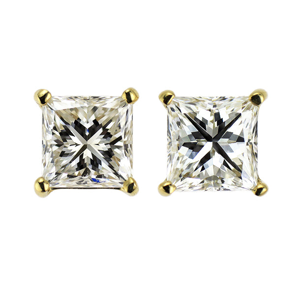 新品 K18YG プリンセスカット ダイヤモンド ピアス 1.063ct I/J VS2