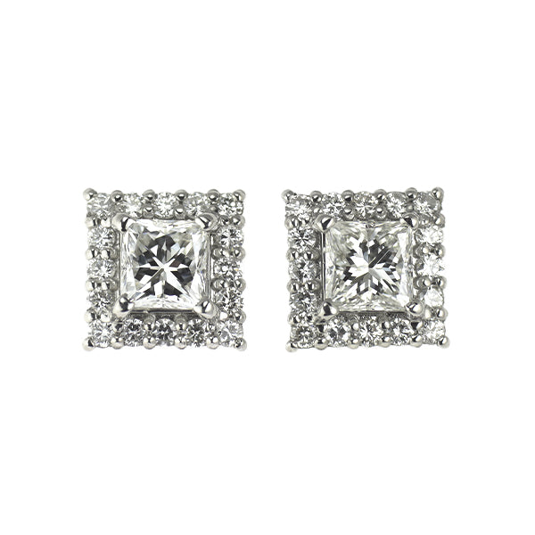 新品 Pt900/ Pt950 プリンセスカット ダイヤモンド ピアス 1.104ct G VS1-2 D0.44ct