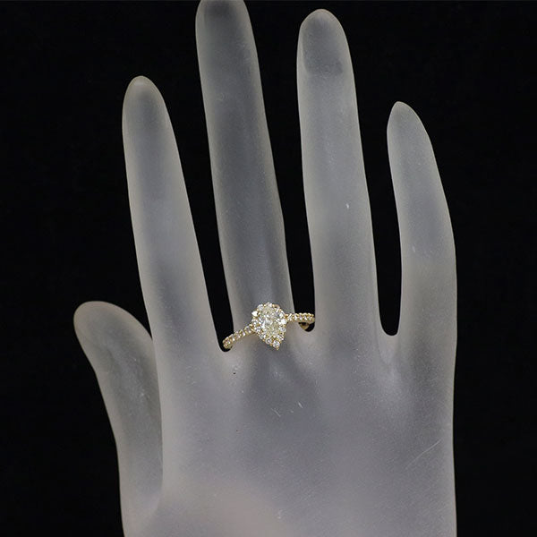 新品 K18YG ペアシェイプ ダイヤモンド リング 0.53ct K VVS2 VG/VG D0.35ct
