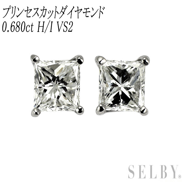 新品 Pt900 プリンセスカット ダイヤモンド ピアス 0.680ct H/I VS2