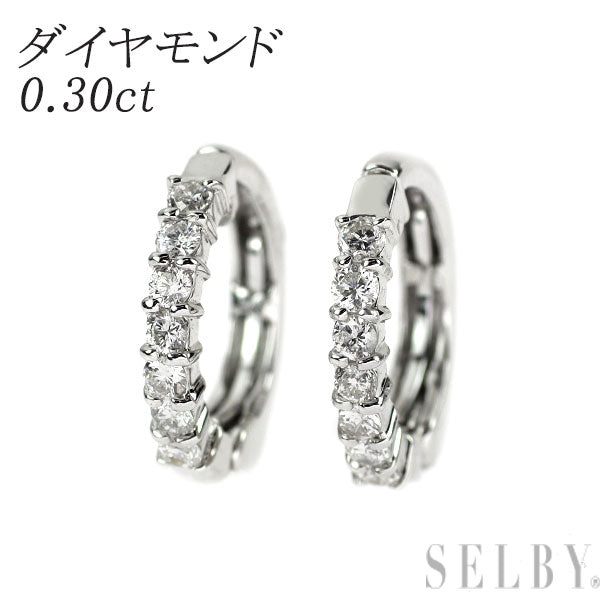 K18WG ダイヤモンド イヤリング 0.30ct フープ