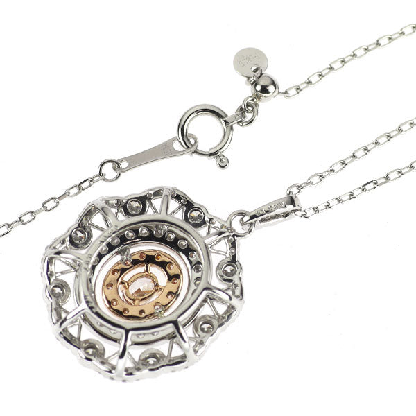 希少 Pt850/Pt900/K18PG 天然ピンク/カラーレス ダイヤモンド ペンダントネックレス 0.106ct PD0.07ct D0.42ct