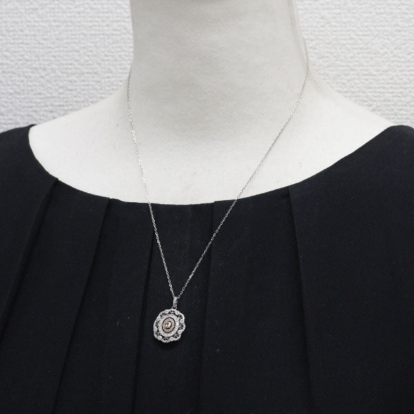 希少 Pt850/Pt900/K18PG 天然ピンク/カラーレス ダイヤモンド ペンダントネックレス 0.106ct PD0.07ct D0.42ct