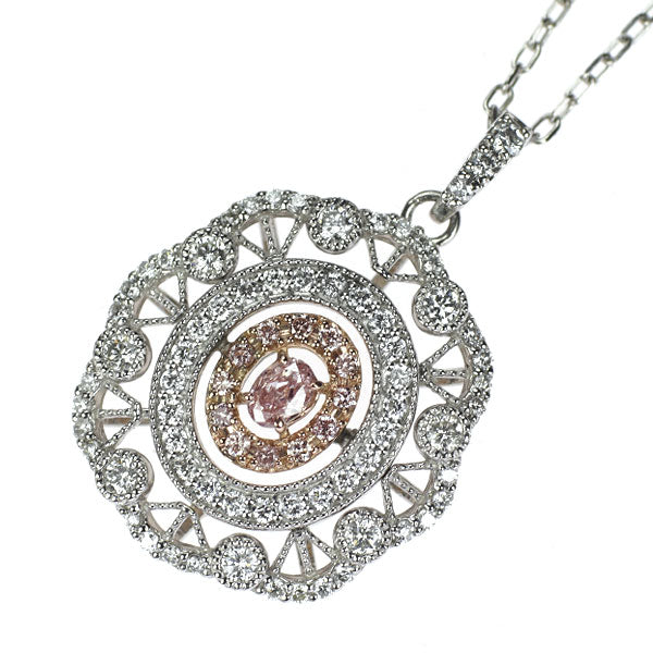 希少 Pt850/Pt900/K18PG 天然ピンク/カラーレス ダイヤモンド ペンダントネックレス 0.106ct PD0.07ct D0.42ct