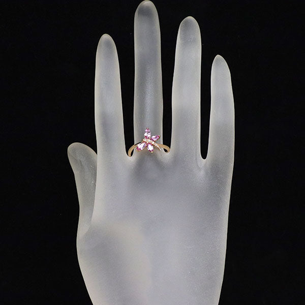 K18PG ピンクサファイア ダイヤモンド リング 0.88ct D0.02ct とんぼ
