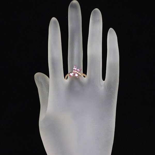 K18PG ピンクサファイア ダイヤモンド リング 0.88ct D0.02ct とんぼ