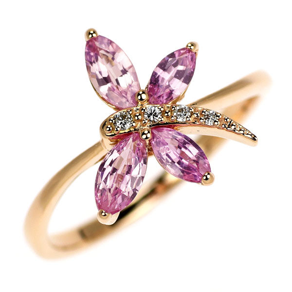 K18PG ピンクサファイア ダイヤモンド リング 0.88ct D0.02ct とんぼ