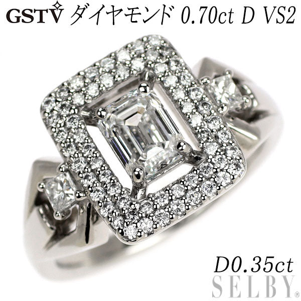 GSTV Pt950 エメラルドカット ダイヤモンド リング 0.70ct D VS2 D0.35ct