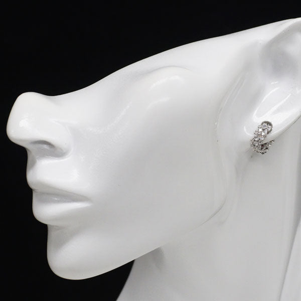 K18WG ムーンストーン ダイヤモンド ピアス 0.32ct D0.80ct フープ