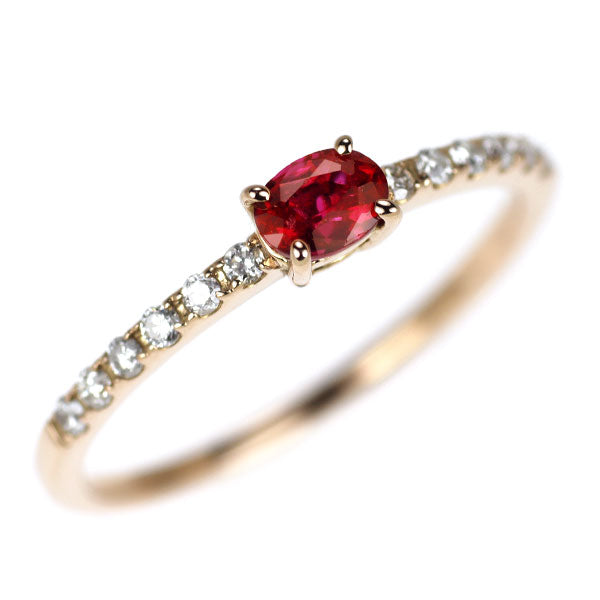 K18PG 非加熱ピジョンブラッドルビー リング 0.22ct D0.09ct